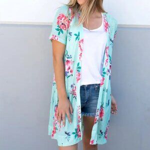 Floral Short Sleeve Sheer Knit Cardigan